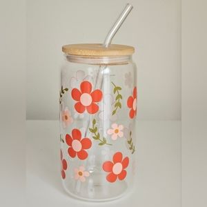 Flower 16 oz Clear Beer Can Glass Cup